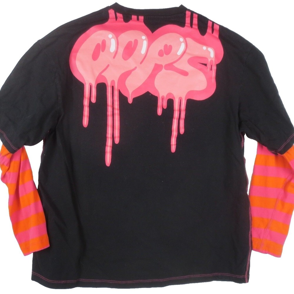 Bershka T Shirt Womens Medium Black Oversized Long Sleeve Striped Graphic Print
